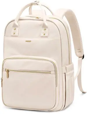 MDODO Laptop Backpack Women,16Inch Teacher Laptop Bag Backpack with Laptop Compartment Waterproof Carry on Daypack Backpack for Work,College,Travel,Trip,Nurse, Beige