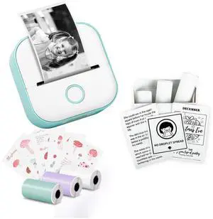 Memoking T02 Portable Small Printer with 3 Rolls Paper, Sticker Printer Machine for Study, Notes, Pictures, Photos, Journals, DIY and White Sticky Paper