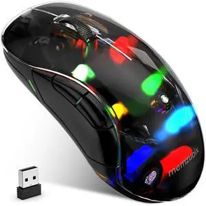 memzuoix 2.4G LED Wireless Mouse, Rechargeable Ergonomic Mouse with Detachable Cover, 1200 DPI Portable Optical Computer Mouse with USB Receiver for Laptop, PC, Desktop and MacBook, 5 Buttons-Black