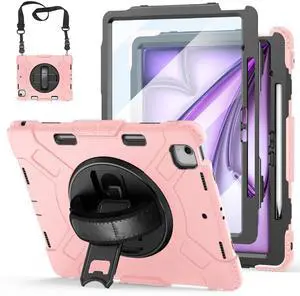Miesherk Stock Case for iPad Air 13'' 2024: Military Grade Shockproof Rugged Case for iPad Air 13''(M2) W/Screen Protector - Stand - Handle - Shoulder Strap - Pen Holder,Pink