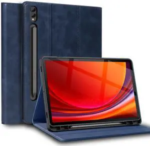 NANRUIL for Samsung Galaxy Tab S9/10 Ultra 14.6 inch Case with S Pen Holder 2023/2024 Model(SM-X918U/X910/X916B/X920/X926) Genuine Leather Cover Protective Shell,Auto Wake/Sleep.Blue