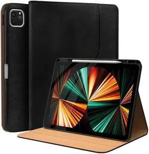 Leather Cases for IPad Pro 12.9 Case 6th/5th/4th/3rd Generation - Protective Multi-Angle Folio with Pencil Holder & Pocket - Auto Wake/Sleep, Premium PU Leather Cover - Black