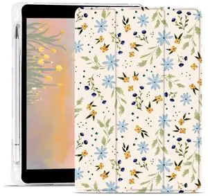 JOYLAND Flower Case for iPad 7th/8th/9th Generation with Pencil Holder, Slim Stand Soft TPU Case Smart Folding Protective Case for iPad 7th/8th/9th Generation, 10.2 Inch, Auto Wake/Sleep, White