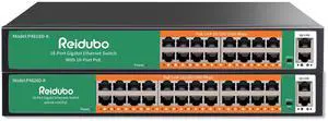 Reidubo 18+24-Port Gigabit PoE Switch with 2 x Uplink Gigabit Ethernet Ports Unmanaged,19-inch Rackmount,VLAN,802.3af/at,Compatible with AP WiFi6,PoE Surveillance Security Cameras
