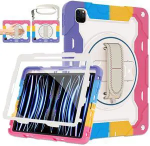 ROISKIN for iPad Pro 12.9 -Inch Case (6th, 5th, 4th & 3rd Gen) with HD Screen Protector, 360 Stand, Hand Strap, Pencil Holder,Shoulder Strap,Rugged Bulky Full Body 12.9 iPad Pro Case