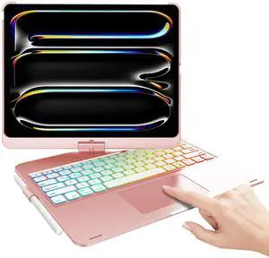 Keyboard Case for iPad Pro 13-inch (M4) 2024, Touch Keyboard for iPad Pro 13 Case with Trackpad, 360degRotatable & 7 Colors Backlit Wireless Keyboard for iPad Pro M4 Cases with Pen Holder, Rose Gold