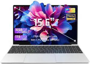 OMSERVB 15.6" Silver Laptop,12th Gen N95(Up to 3.4Ghz), DDR4 32G RAM, 1TB NVME SSD,Win 11 Pro&Office 2019,Fingerprint Lock,Portable Notebook PC with Backlit KB (32+1T)