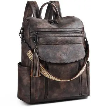 Shrrie Laptop Backpack for Women 15.6 inch,Travel Leather Backpack Purse Nurse Teacher Carry on Backpack Computer Bag,Professional Water-Resistant College Business Work Casual Daypack,Two-toned Coffee