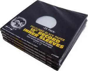 (100) 12" Premium Black Polylined Record Inner Sleeves - Archival Quality, Heavyweight Paper & Plastic #12IABK