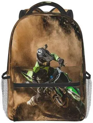 Motocross Dirt Bike Backpack for Boys Girls Men, Travel Laptop Casual College Daypack Back to School Bag One Size