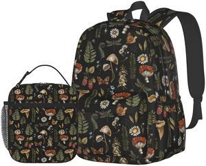 SUPLUCHOM School Backpack Lunch Bag Mushroom Casual Daypack Insulated Bag Reusable for Work School Picnic Hiking Daytrip Kid Men Women