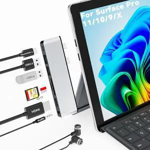 Surface Pro 11 USB C Adapter, Surface Pro 9 Hub Docking Station with 4K HDMI, USB-C Thunerbolt 4 (8K Video+Data+100W PD), 2*USB 3.0, 3.5mm Audio, SD/TF, USB C Hub for Surface Pro 11 Copilot/10/9/X