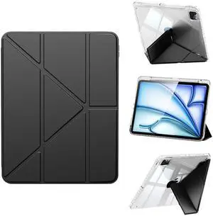 iPad Air 11-inch Case(M2), Folio Magnetic Cover iPad Pro 11-inch Case(4th/3rd/2nd/1st gen) with Multi-Angle Stand, iPad Air 5th/4th Generation 10.9 inch Clear Cover with Pencil Holder - Black