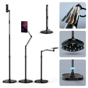 TELESINdeg Magnetic Phone Tablet Floor Stand, Aluminum Alloy Phone Holder Stand for Video Recording, Overhead Bed/Sofa Phone Mount Height Adjustable Ultra Stable Base for Magsafe/iPhone/Android/iPad