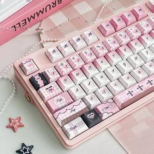 TIMSEKER PBT Keycaps Black and Pink Keycaps Cherry Profile, 130 Keys Custom Cute Keycaps for Keyboard, Lovely Gradient Keycaps Set for 61/64/94/87/96/98/104/108 Cherry MX ANSI ISO Mechanical Keyboard