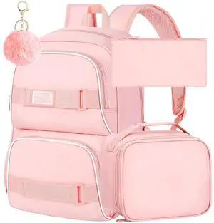 17 Inches Girls Backpack, 3Pcs School Bookbag Set for Teens College Students, Laptop Backpacks with Lunch Box (Pink)