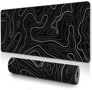 UJoowalk Black Mouse Pad, Topographic Mouse Pad Large, Gaming Mouse Pad, XXXL Mousepad, Keyboard and Mouse Pad, Desk Mat, 47.2 x 23.6 in, Minimalist Contour for Office