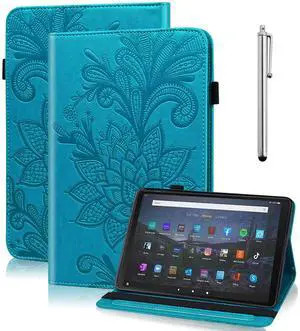 Case for Kindle Fire Max 11 Case (13th Generation, 2023 Release) 11", Embossed Lace PU Leather Flip Folio Tablet Case with Elastic Band & Card Slots/Holder, Multi-Angle Viewing Stand Cover, Blue