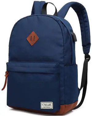 UNIWALK College Backpack, Water-resistent Laptop Backpack with USB Charging Port & Headphone Adapter for Men & Women Slim Anti-Theft Travel Bookbags Fits up to 14'' Computer 15'' Macbook - Blue
