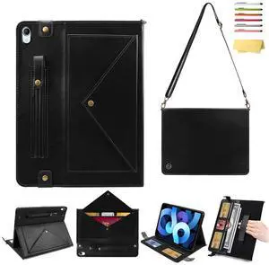 UUcovers Crossbody Handbag Case for iPad 10th Generation 10.9 inch 2022, with Pencil Holder [Shoulder Strap/Hand Strap] Card Pockets/Folio Stand Envelope Slim PU Leather Magnetic Wallet Cover, Black