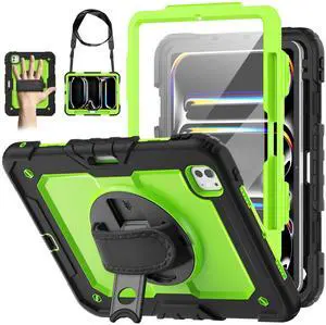 WEGLS Case for iPad Pro 11 inch (M4) Case 2024 with Screen Protector Pencil Holder, 360 Rotating Hand Strap & Stand, Protective Case for iPad Pro 11 inch, Green