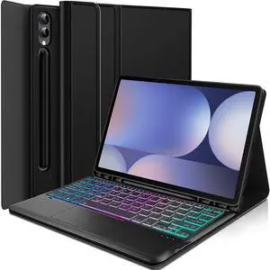 Wineecy Touchpad Keyboard Case for Samsung Galaxy S10 Plus Case 2024/ S9 Plus/ S9 FE Plus 5G 12.4 Inch 2023, 3-Zone Backlight Detachable Wireless Keyboard & Premium PU Case for 12.4" S10+/S9+/S9 FE+