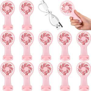 Woanger 12 Pcs Mini Handheld Fan Bulk 3 Speed USB Electric Battery Operated Small Portable Pocket Fan with Data Cable and Mounting Base Quiet Summer Gift for Wedding Camping Travel(Pink)