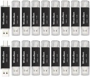 20 Pack 16GB USB C Flash Drive, Wooolken 2-in-1 Type-C Thumb Drive, Dual USB 2.0 Memory Stick Compatible with iPhone 16/15 Smartphone Tablet Computer