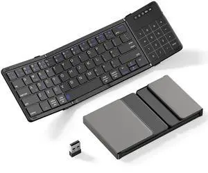 XIWMIX 2-in-1 Foldable Bluetooth Keyboard with Touchpad & Number Pad, Multi-Device Folding Wireless Rechargeable Portable Travel Keyboard for iPad,Laptop,PC,Compatible with Windows,iOS,Android,MacOS