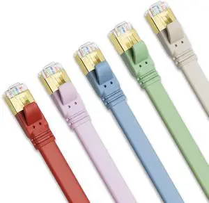 Yauhody Ethernet Cable CAT8 10ft (5 Pack) Morandi Colors, High Speed Cat8 Cables Flat 40Gbps 2000MHz Internet Network Romantic RJ45 LAN SFTP Patch Cord for Gaming/PS5/PS4/PC/Router/Modem/Hub(10ft 5P)