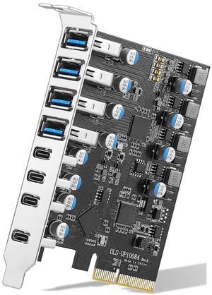 PCIe USB 3.2/3.1 Gen 2 Card 8 Ports USB PCIe Card (4X Type USB C - 4 USB A) Expansion Card 10Gbps Bandwidth PC Internal USB hub for Windows 10/8/7, Linux and Mac Pro 4.1/5.1 (Silver)