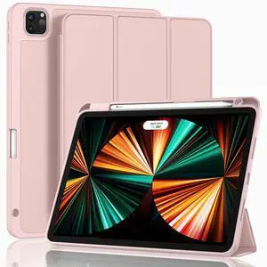 ZryXal New iPad Pro 12.9 Inch Case 2022/2021/2020(6th/5th/4th Gen) with Pencil Holder,Smart Case [Support Touch ID and Auto Wake/Sleep] with Auto 2nd Gen Pencil Charging (Rose Pink)