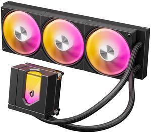 upHere 360mm AIO Liquid CPU Cooler - Intel LGA 1851/1700/2011 & AMD AM5/AM4, Magnetic Pump Cover, 5V ARGB SYNC, All-in-One Cable Mangement, 300W TDP Cooling (Black)