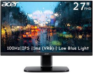 acer 27" FHD Gaming Office Monitor, 3-Side Borderless, 100Hz, AMD FreeSync, 1ms (VRB), VESA Mountable, Adjustable Tilt Flicker Free, Low Blue Light, Anti-Glare, HDMI/VGA - Black