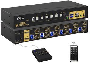 CKLau 6 Port Rack Mount HDMI KVM Switch Dual Monitor 4K60Hz with Audio, 2 pcs USB 3.0 Hub, and Cables for 6 Computers 2 Monitors Supports IR Wireless, Hotkey, Manual, Wired Remote Switching