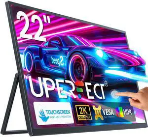 UPERFECT 22" 2K Portable Touchscreen Monitor w/VESA & 180degAdjustable Stand, 2560 * 1440 QHD FreeSync IPS HDR Large Gaming Display, USB-C HDMI Travel Second Monitor for Laptop Switch Phone
