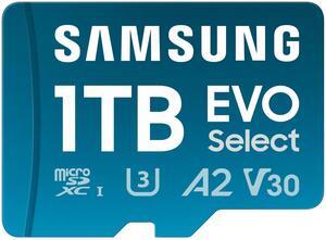 SAMSUNG EVO Select microSDMemory Card + Adapter, 1TB microSDXC, Up-to 160 MB/s, 4K UHD, UHS-I, C10, U3, V30, A2, for Mobile Phone, Smartphones, Nintendo-Switch, and Tablets (MB-ME1T0SA/AM)