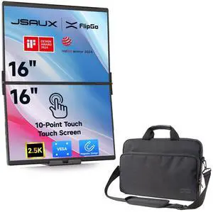 JSAUX FlipGo Touchscreen 16" 2.5K Dual Screen Portable Monitor & Carry Bag
