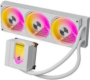 upHere 360mm AIO Liquid CPU Cooler - Intel LGA 1851/1700/2011 & AMD AM5/AM4, Magnetic Pump Cover, 5V ARGB SYNC, All-in-One Cable Mangement, 300W TDP Cooling (White)