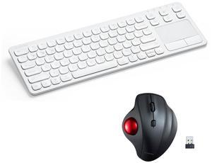 SANWA 2.4G Wireless Ergonomic Trackball Mouse and 3-Device Bluetooth Keyboard with Touchpad, Silent Buttons Roller Mouse, 600-1600 DPI, Rechargeable Touchpad, Compatible with Mac, Laptop, PC, Windows,