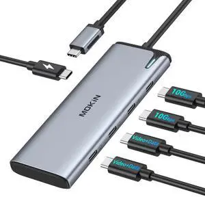 USB C to USB C Hub Dual Monitor Adapter with 4K@60Hz USB4 Display Ports Video Output,100W PD, 10Gbps Data Transfer, USB-C Splitter Multiport Dongle for MacBook Pro, iPad Pro and More Type C Devices