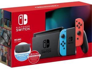 Nintendo Switch w/Neon Blue & Neon Red Joy-Con + 12 Month Individual Membership, Carrying Case, 6.2" (1280 x 720) Display, 32GB Internal Storage, AC WiFi, w/TWE Accessories