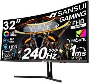 SANSUI 32 Inch Curved 240Hz Gaming Monitor High Refresh Rate, FHD 1080P Gaming PC Monitor HDMI 2.1x2, DP 1.4x2, Curved 1500R, 1ms(OD), HDR, VESA Compatible (ES-G32C3F One DP Cable Included)