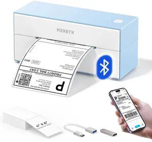 MUNBYN Bluetooth Thermal Label Printer, 4x6 Shipping Label Printer for Shipping Packages, Compatible with iOS, Android, PC, Mac, Chrome OS, Etsy, Ebay, Shopify, , USPS and More
