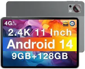 DOOGEE Android 14 Tablet, 2.4 K 11 Inch Android Tablet T30SE with 9GB RAM+128GB ROM+1TB Expand, Octa Core Processor, 8580mAh, Dual 13MP Camera, 4 Speakers, 5G WiFi+4G LTE, BT5.0, GPS, Gray