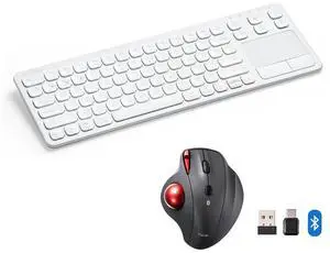 SANWA Multi Device Bluetooth Trackball Mouse and Bluetooth Keyboard with Touchpad, Silent Click Programmable Roller Ball Mouse, Rechargeable Keyboard, Compatible with Mac, Windows, Android