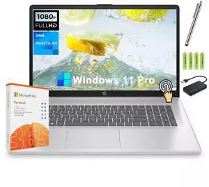 HP 17 17.3" HD+ Touchscreen Laptop for Home&Business[Windows 11 Pro S], Intel Pentium N200, 16GB RAM 512GB SSD, 1-Year Office 365, Numeric Keypad, Long Battery Life, Wi-Fi 6, w/Stylus Pen+Hub+Battery