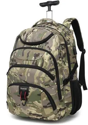 Boavan Rolling Backpack,17 inch Water Resistant Wheeled Backpack,Carry on Luggage Business Bag, Overnight College Computer Backpack Trolley Suitcase for Men Women Adults to Travel
