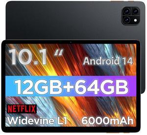 Android Tablet, 10.1 inch Android 14 Tablet, Octa-core CPU, 2 Years Protection, RAM 12GB, ROM 64GB (Up to 2 TB), 800x1280 Resolution, WiFi 6 & Bluetooth 5.4, Dual Speakers, 5MP+8MP, 6000mAh, Black
