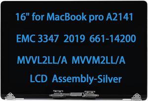 16" Screen Replacement Compatible with MacBook pro A2141 EMC 3347 2019 LCD Screen Replacement Display Assembly MVVL2LL/A MVVM2LL/A 661-14200 (Silver)